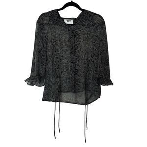 DR Vintage Sheer Flowy Sleeve Blouse Size 12 Black White Speckled Fairy Grunge